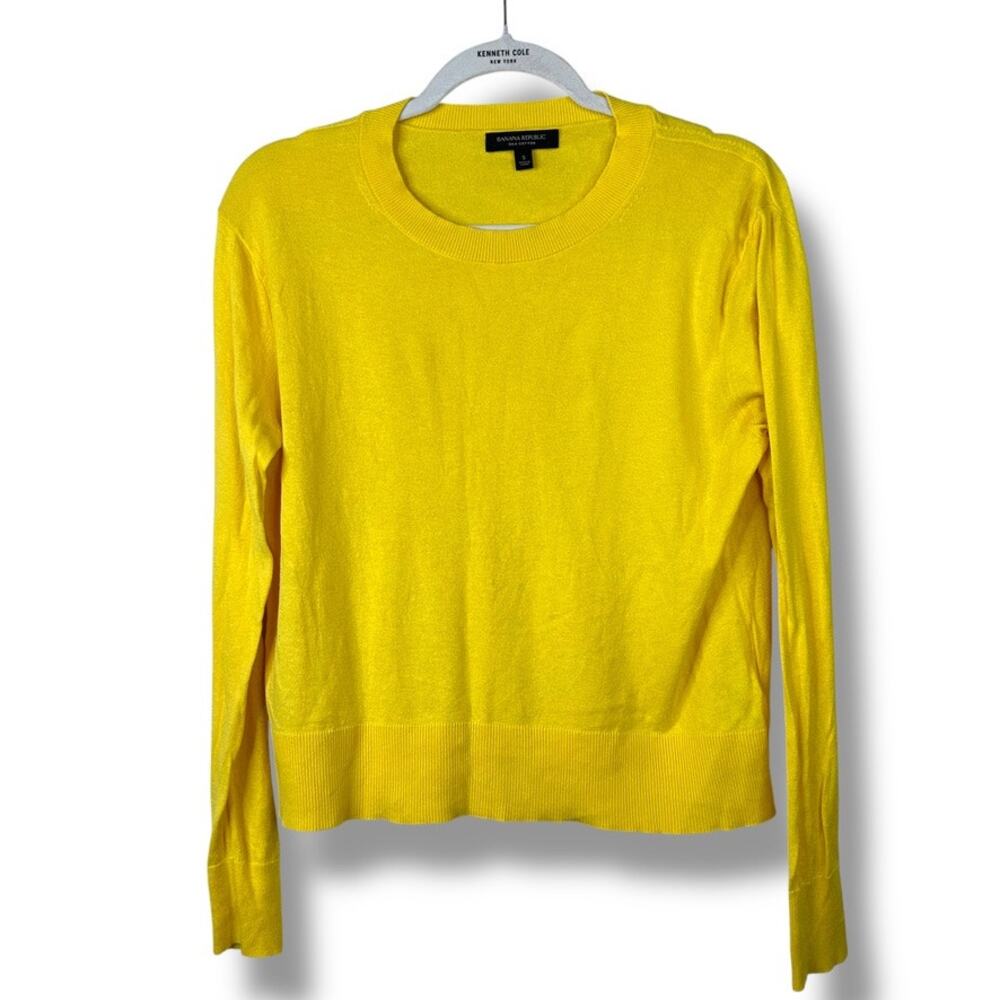 Banana Republic Ultra Yellow Lightweight Silk Cotton Ribbed Crewneck Sweater